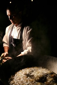 Chef preparing / cooking fallafel